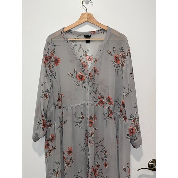 Torrid Tunic Top Womens 4x Floral Sheer High-Low Button-Front - Picture 2 of 8